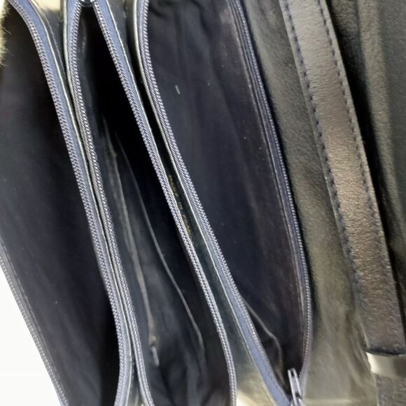 Auth Vtg Celine Small Navy Blue Polished Leather Trio Shoulder Bag 1970s Caleche - Picture 9 of 9